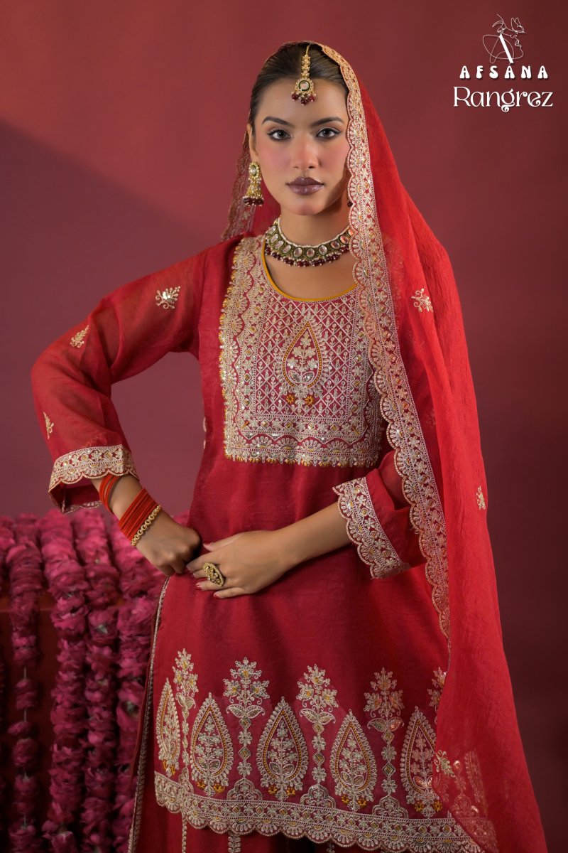 Rangrez By Afsana Rose Gold Crush Readymade Suits 